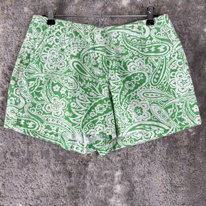 Paraphrase Size 8 100% Cotton Floral Paisley Print Flat Front Shorts Green White
